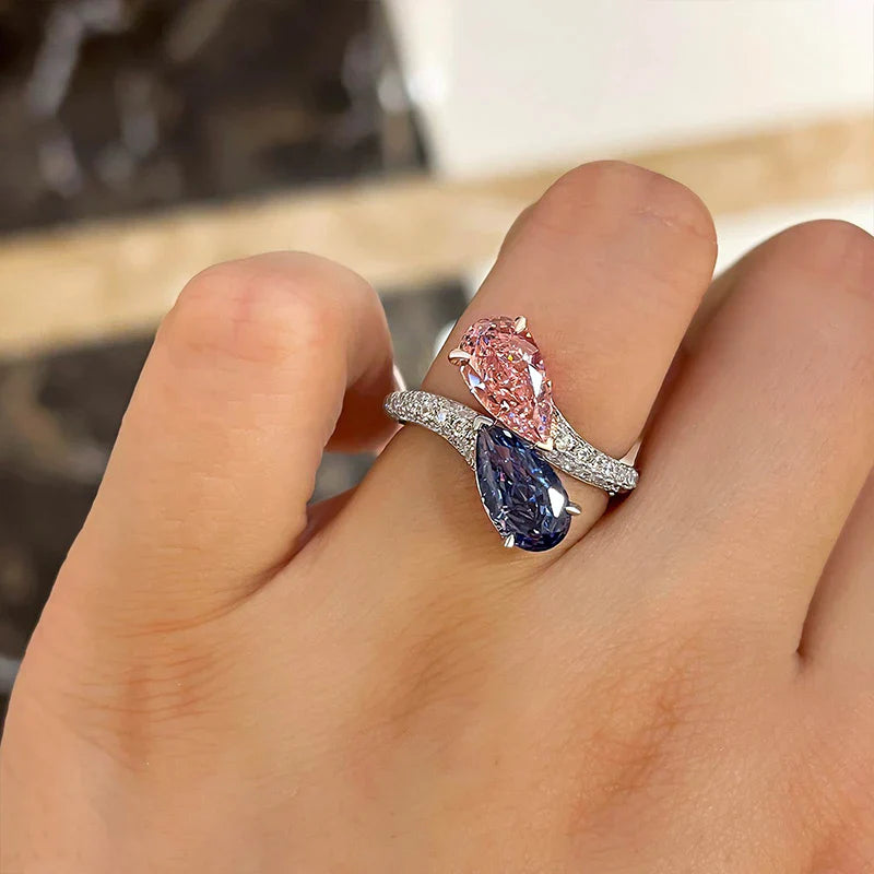 Vintage Pear Cut Blue & Pink Engagement Ring In Sterling Silver shineofdiamond