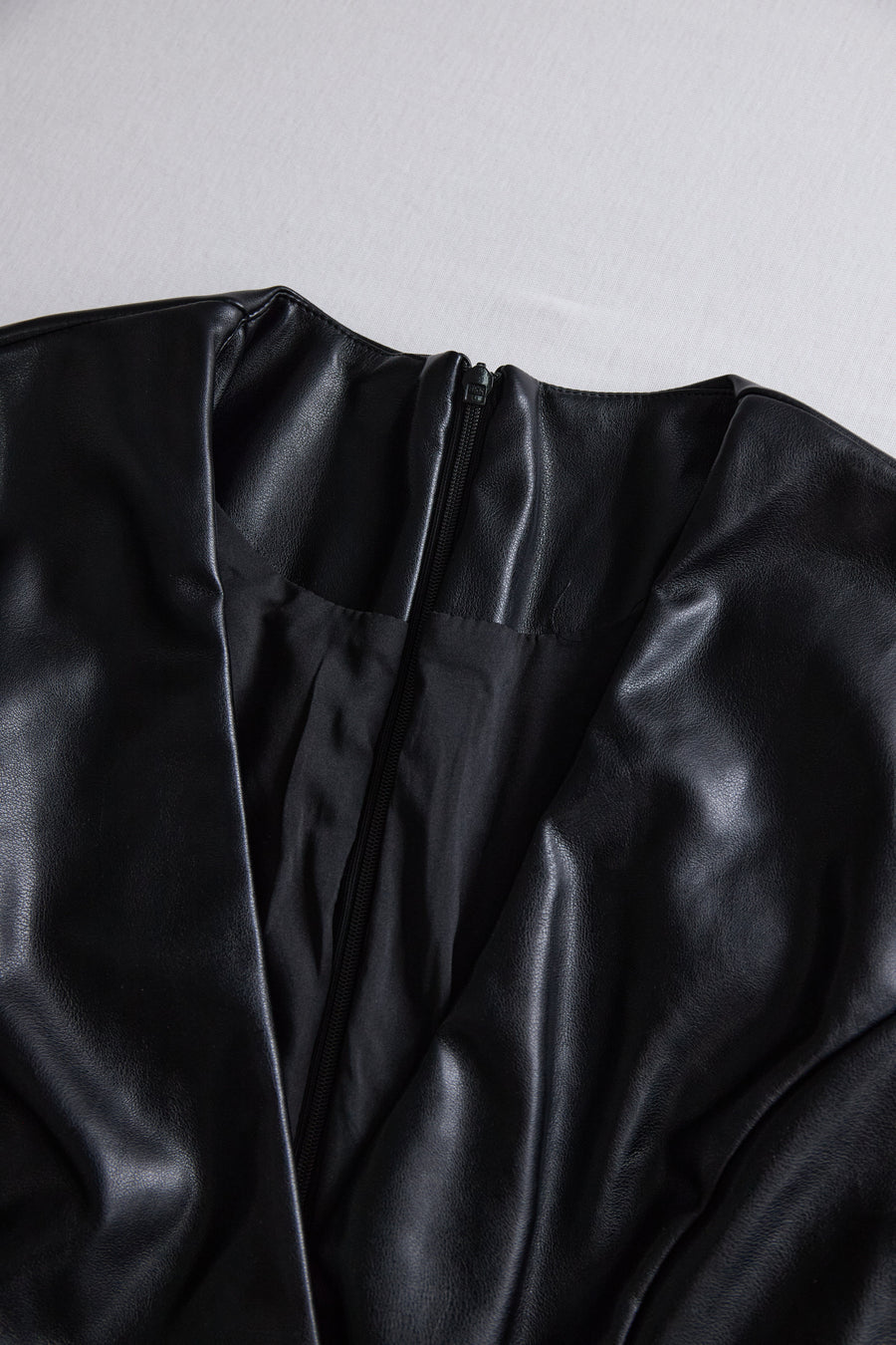 Sleek Black Faux Leather Wrap Mini Dress HWT