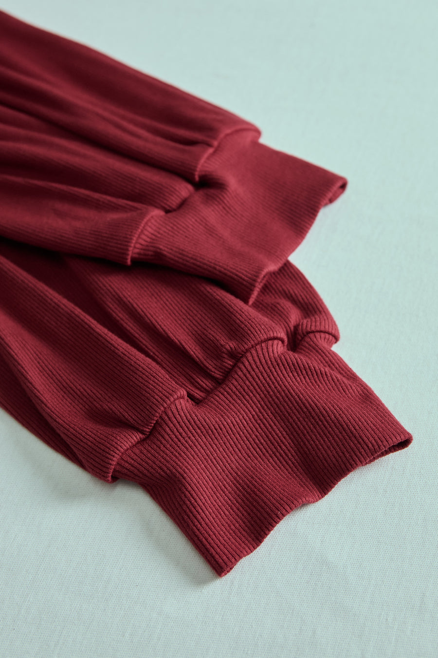 Burgundy Ribbed Turtleneck Mini Dress with Balloon Sleeves HWT