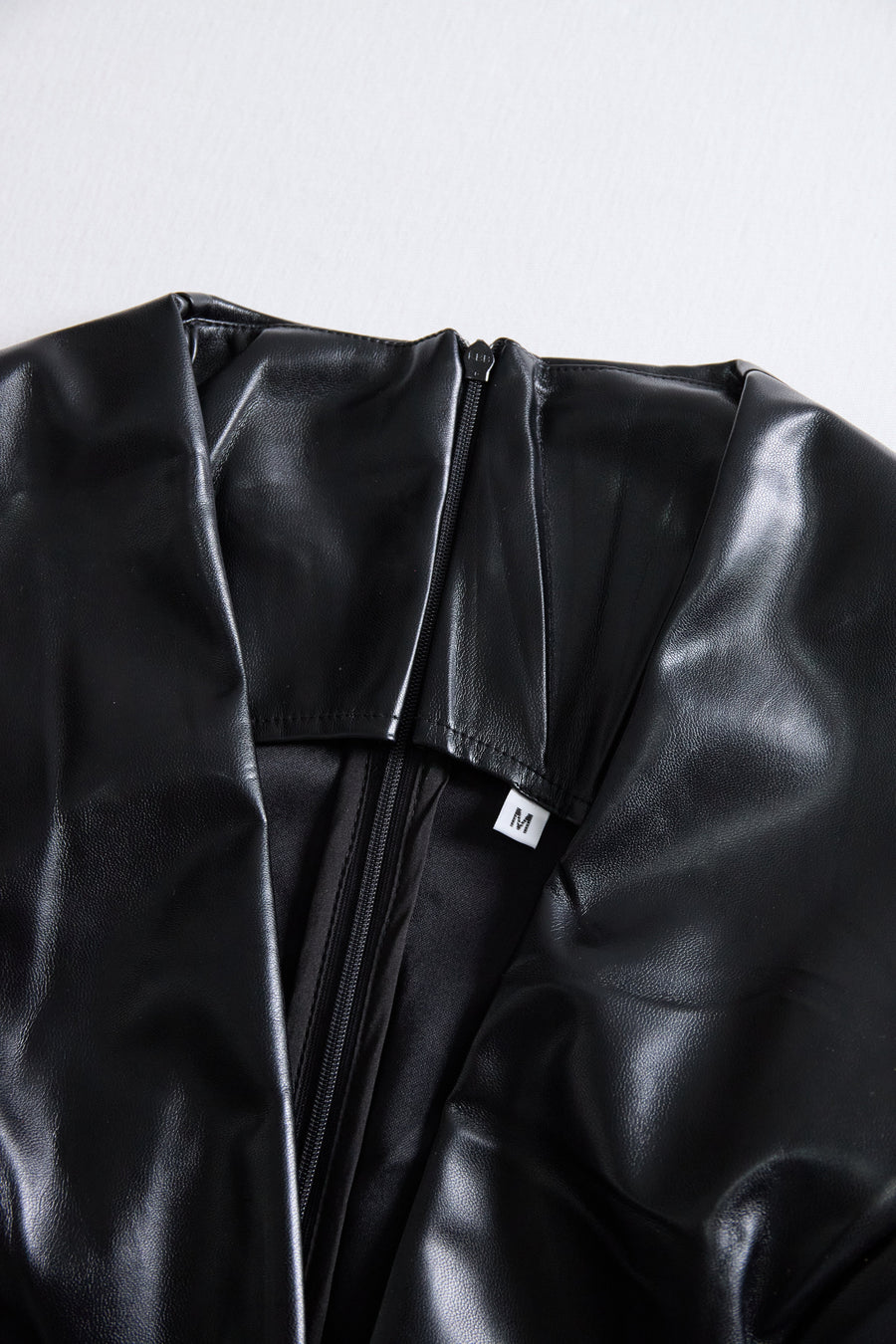 Sleek Black Faux Leather Sleeveless Midi Dress HWT