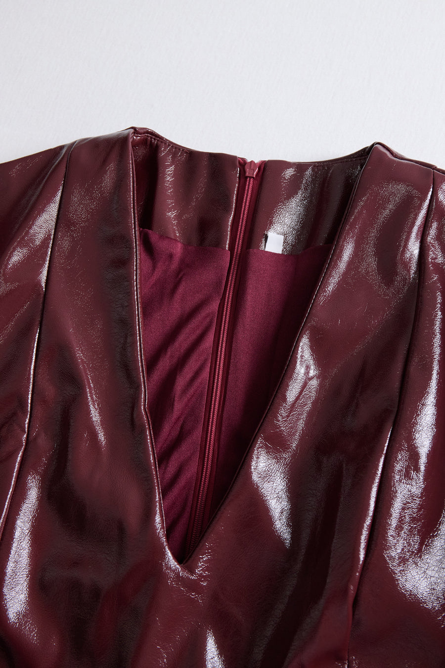 Burgundy Faux Leather Bodycon Midi Dress HWT