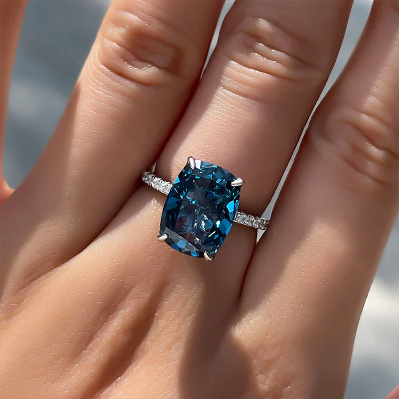 Vintage Blue Cushion Cut Sterling Silver Engagement Ring Shineofdiamond