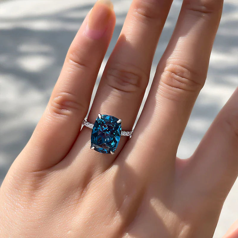 Vintage Blue Cushion Cut Sterling Silver Engagement Ring Shineofdiamond