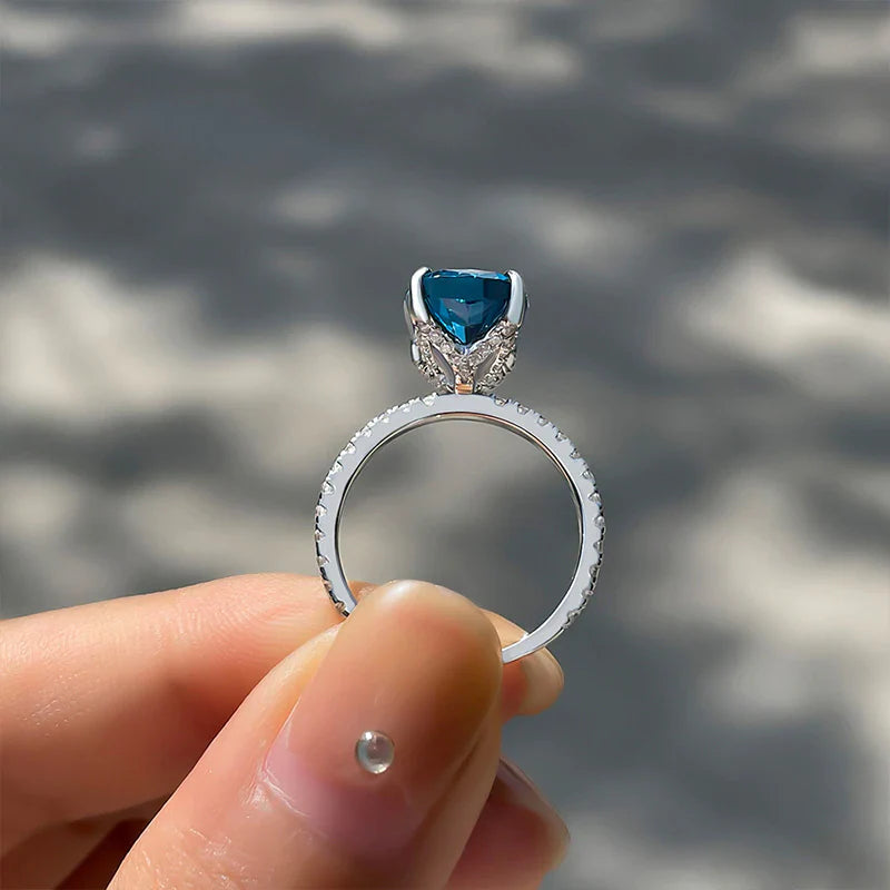 Vintage Blue Cushion Cut Sterling Silver Engagement Ring Shineofdiamond