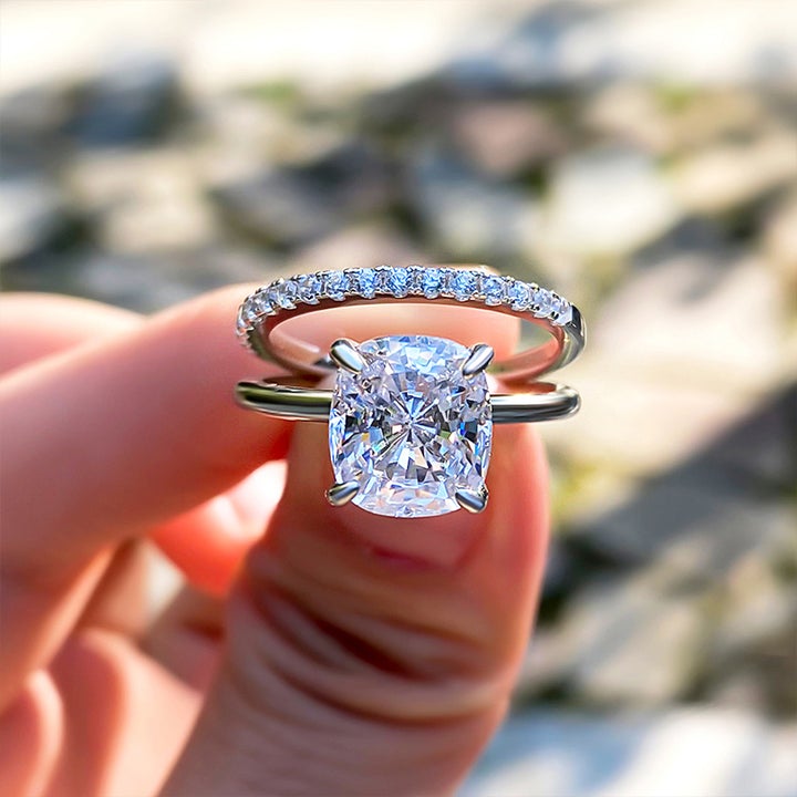 Classic Cushion Cut Bridal Set In Sterling Silver Shineofdiamond