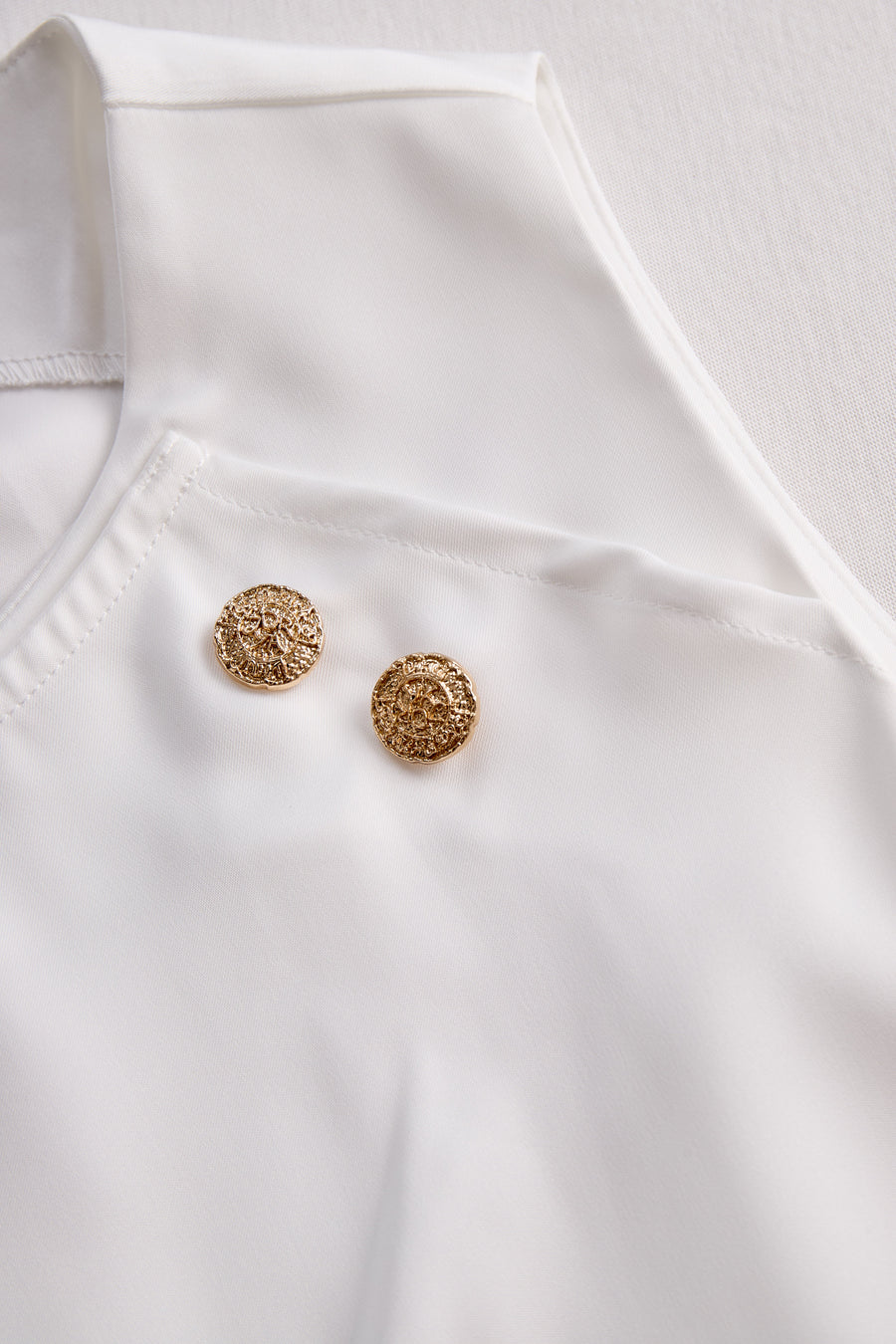 Elegant White Draped Top with Button Detail HWT