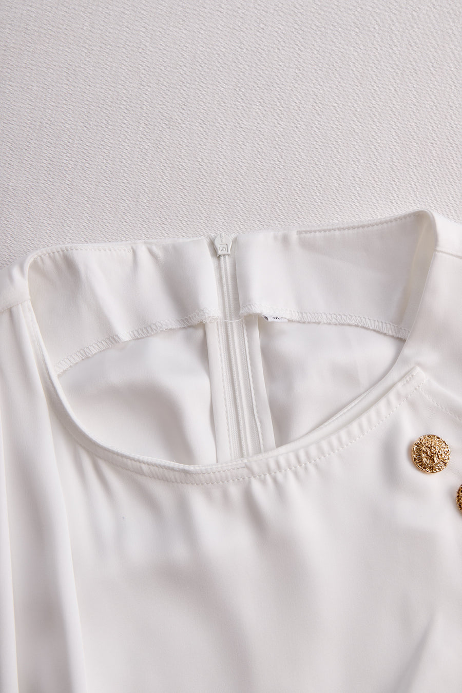 Elegant White Draped Top with Button Detail HWT