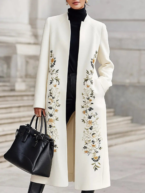 Ivory Embroidered Longline Silhouette - Longline Coat CAAYWORLD