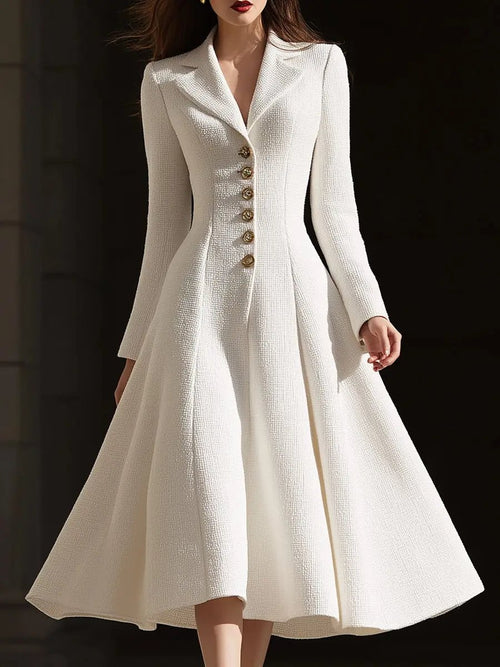 Ivory Tweed Tailored Lapel Sheath - Midi Dress CAAYWORLD