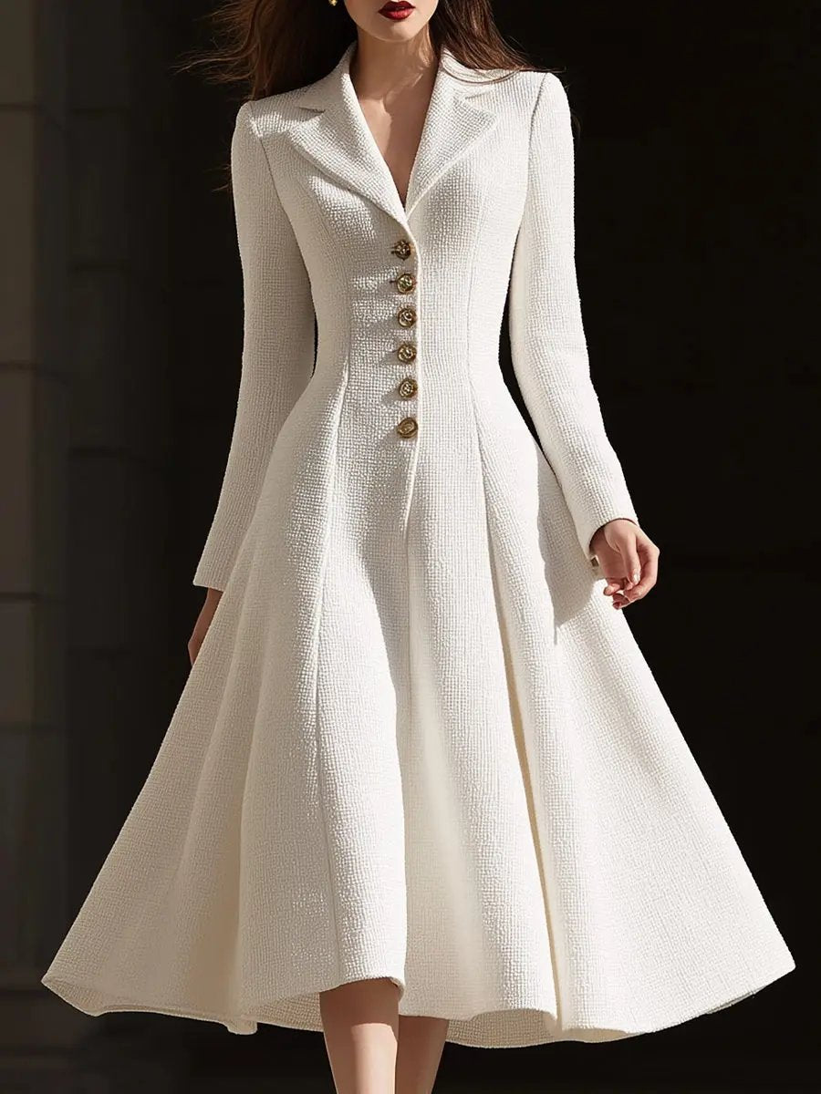 Ivory Tweed Tailored Lapel Sheath - Midi Dress CAAYWORLD
