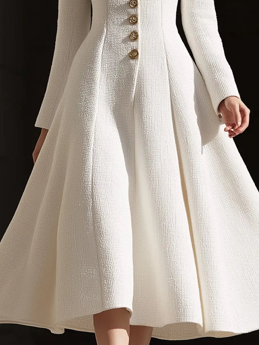 Ivory Tweed Tailored Lapel Sheath - Midi Dress CAAYWORLD