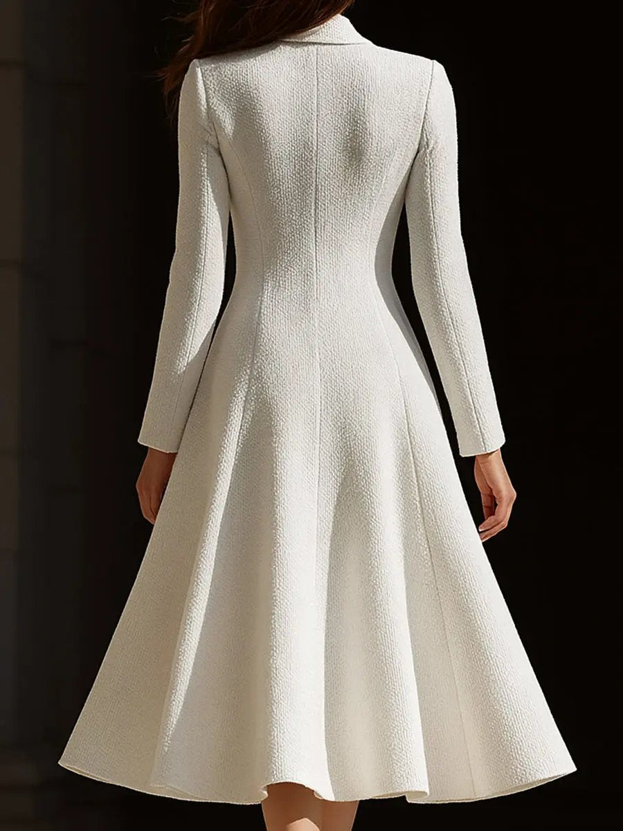 Ivory Tweed Tailored Lapel Sheath - Midi Dress CAAYWORLD
