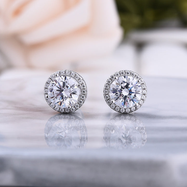 Classic Round Cut Stud Earrings In Sterling Silver shine of diamond