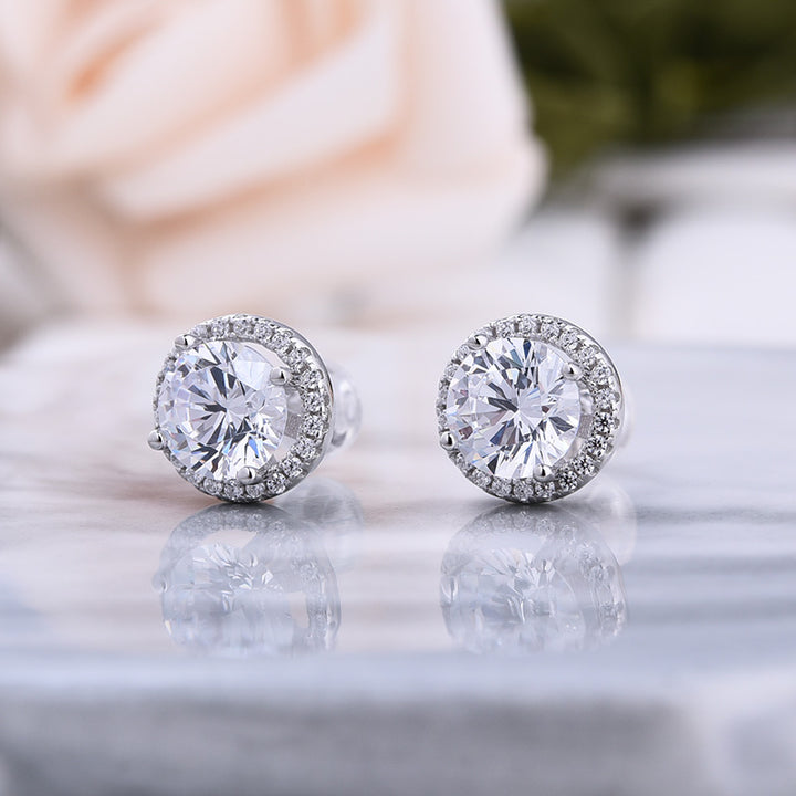 Classic Round Cut Stud Earrings In Sterling Silver shine of diamond