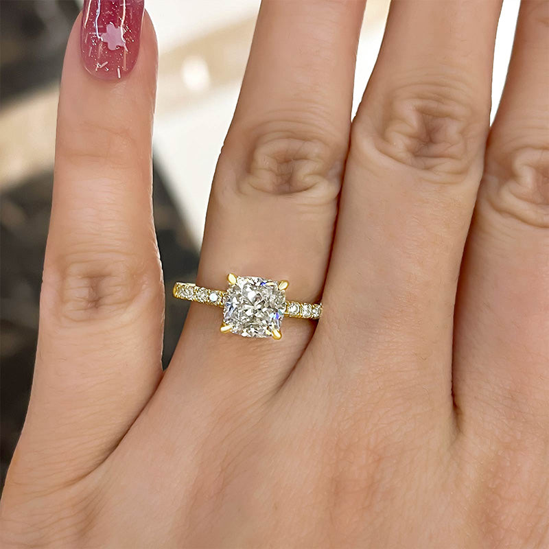 3pcs Classic Golden Tone Cushion Cut Wedding Ring Set In Sterling Silver Shineofdiamond