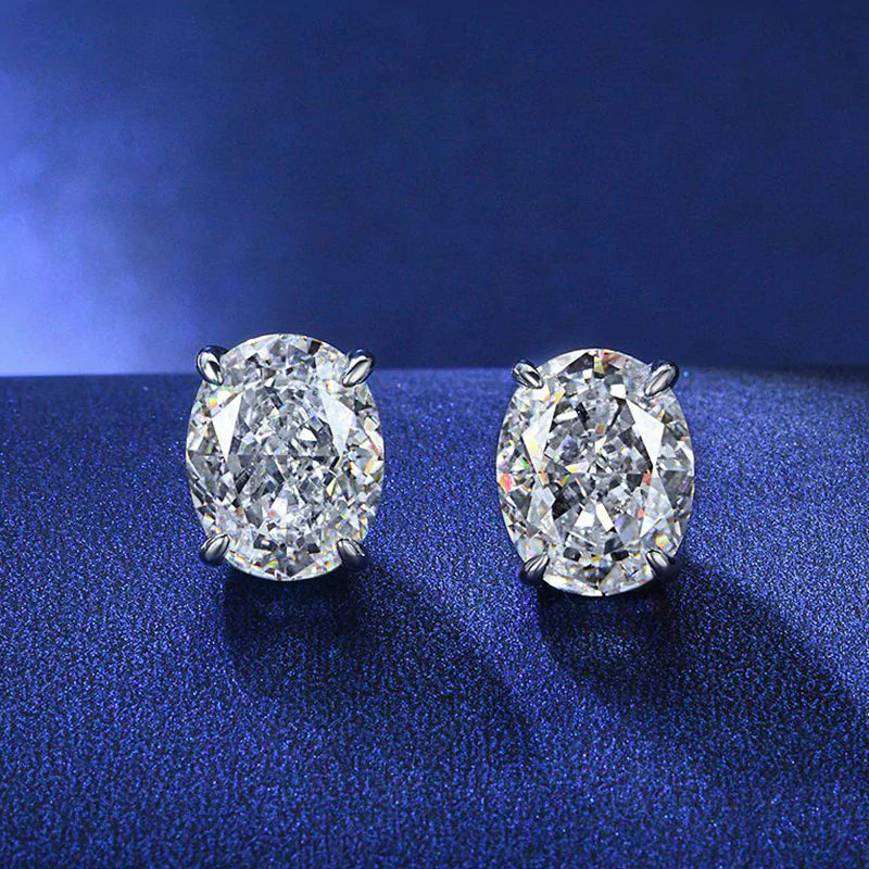 Classic Oval Cut Sterling Silver Stud Earrings Shineofdiamond