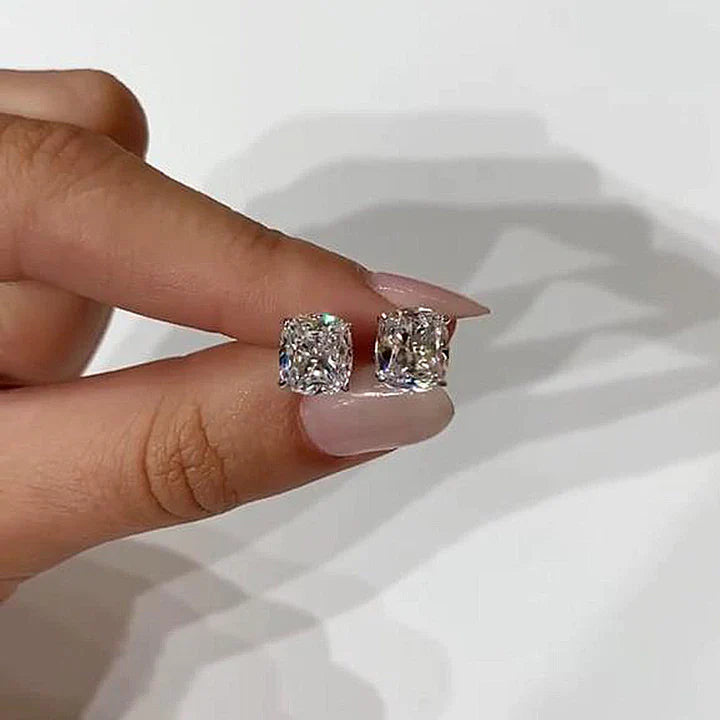 Simple Cushion Cut Stud Earrings In Sterling Silver Shineofdiamond