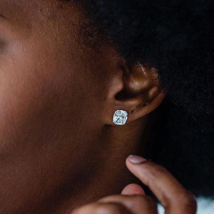 Simple Cushion Cut Stud Earrings In Sterling Silver Shineofdiamond