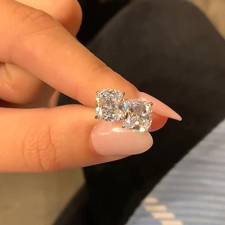 Simple Cushion Cut Stud Earrings In Sterling Silver Shineofdiamond