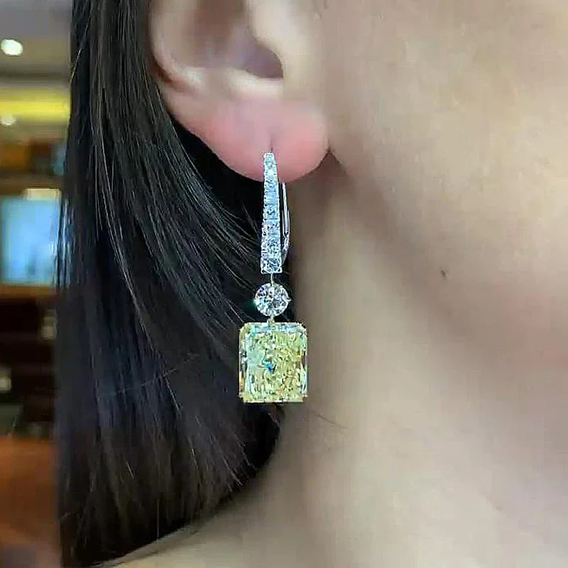 Radiant Cut Yellow Drop Earrings In Sterling Silver Shineofdiamond