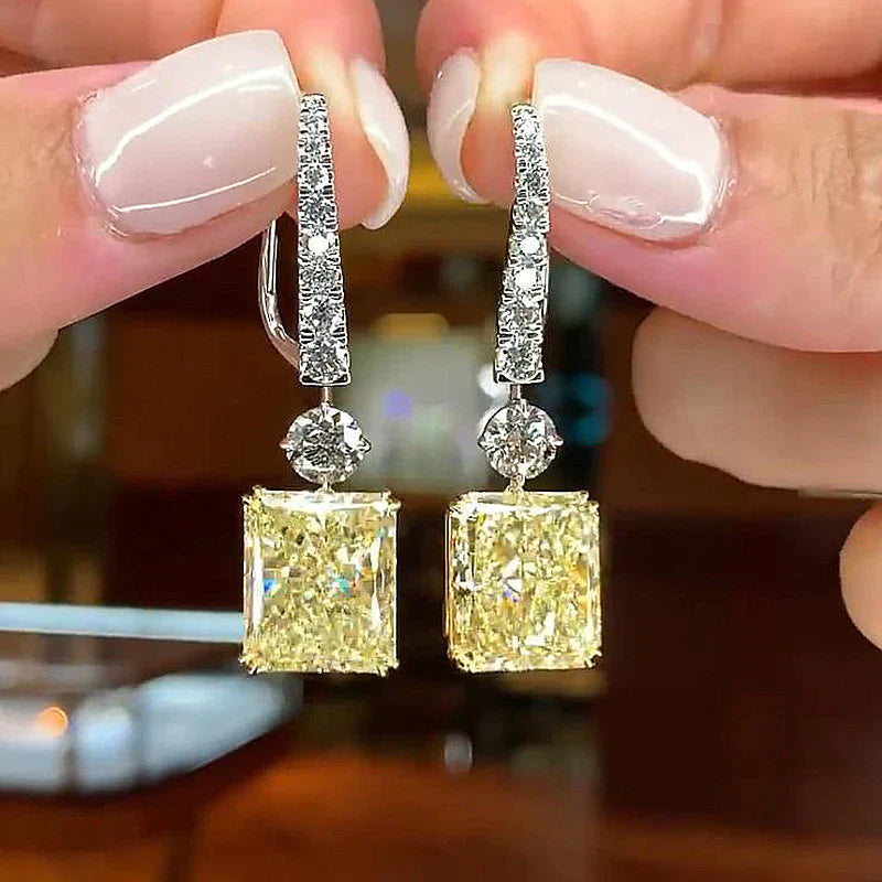 Radiant Cut Yellow Drop Earrings In Sterling Silver Shineofdiamond