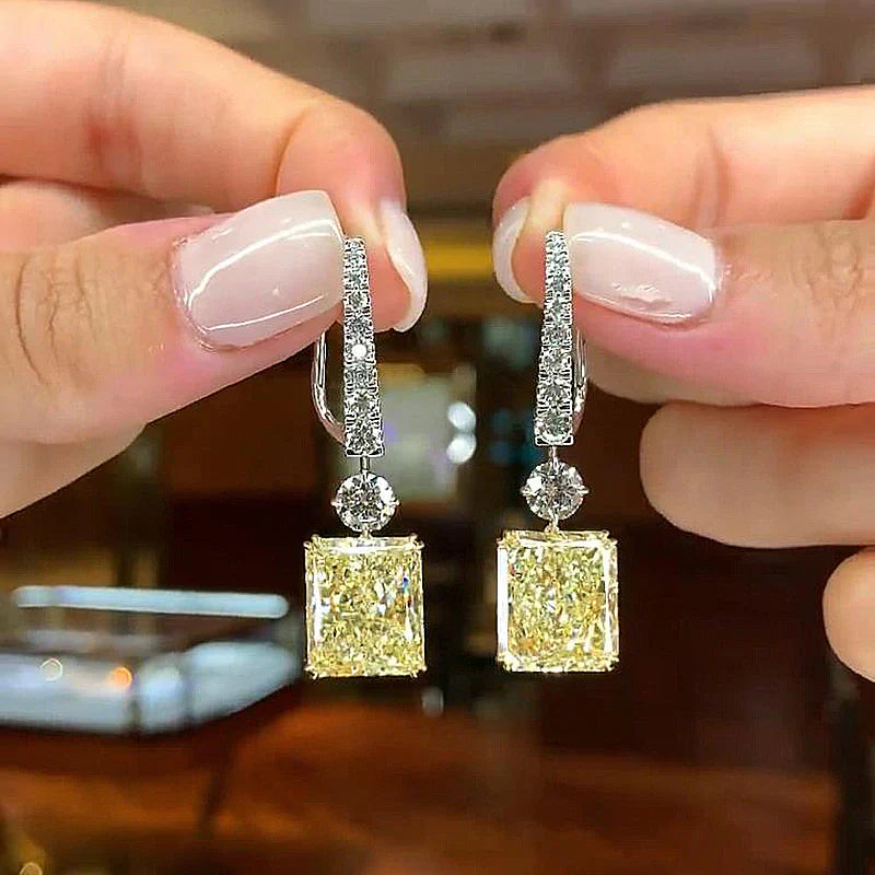 Radiant Cut Yellow Drop Earrings In Sterling Silver Shineofdiamond