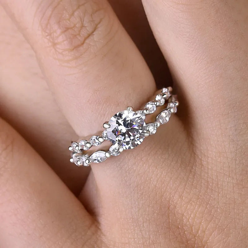 Stunning Round Cut Bridal Set For Women In Sterling Silver shineofdiamond