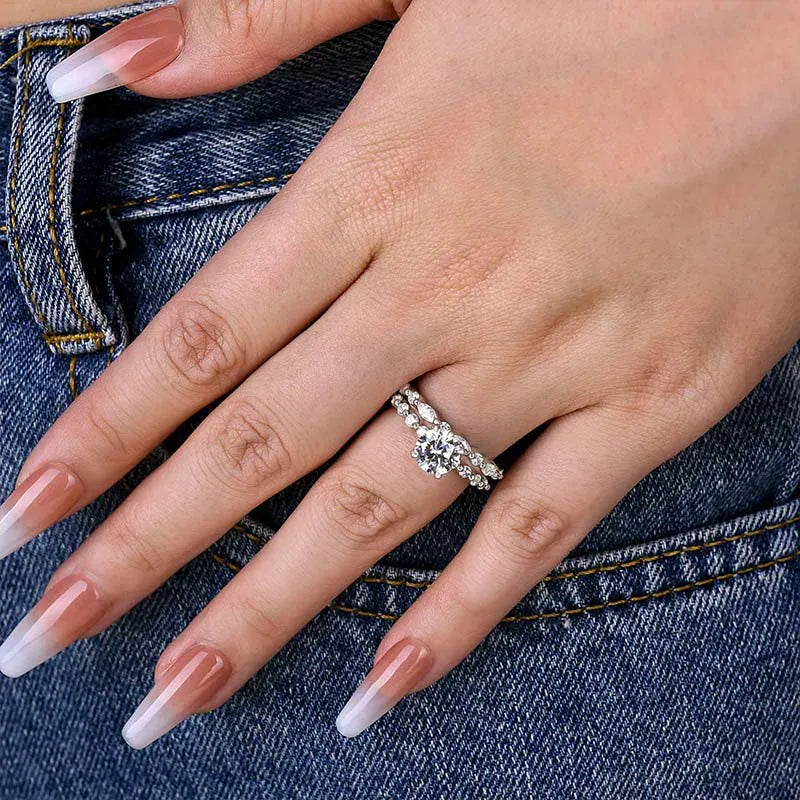 Stunning Round Cut Bridal Set For Women In Sterling Silver shineofdiamond