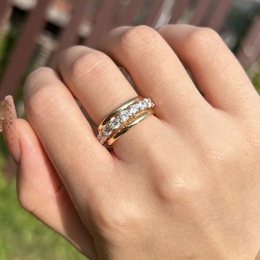 3PCS Exquisite Yellow Gold Round Cut Wedding Band shineofdiamond