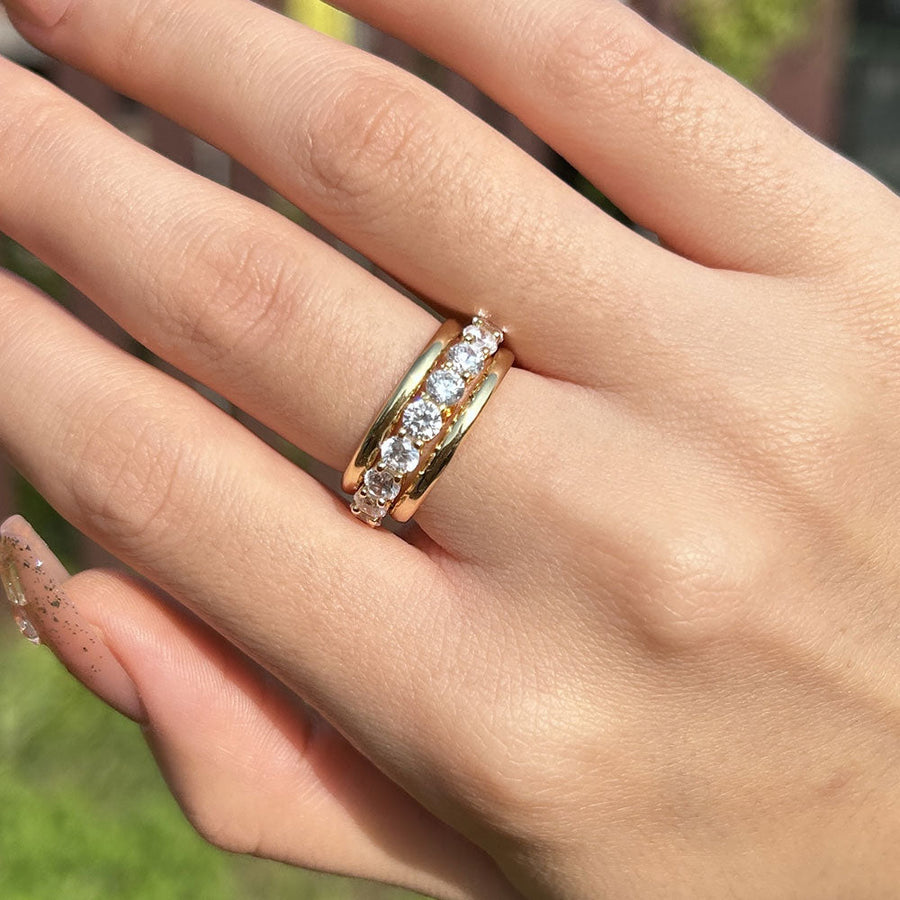 3PCS Exquisite Yellow Gold Round Cut Wedding Band shineofdiamond