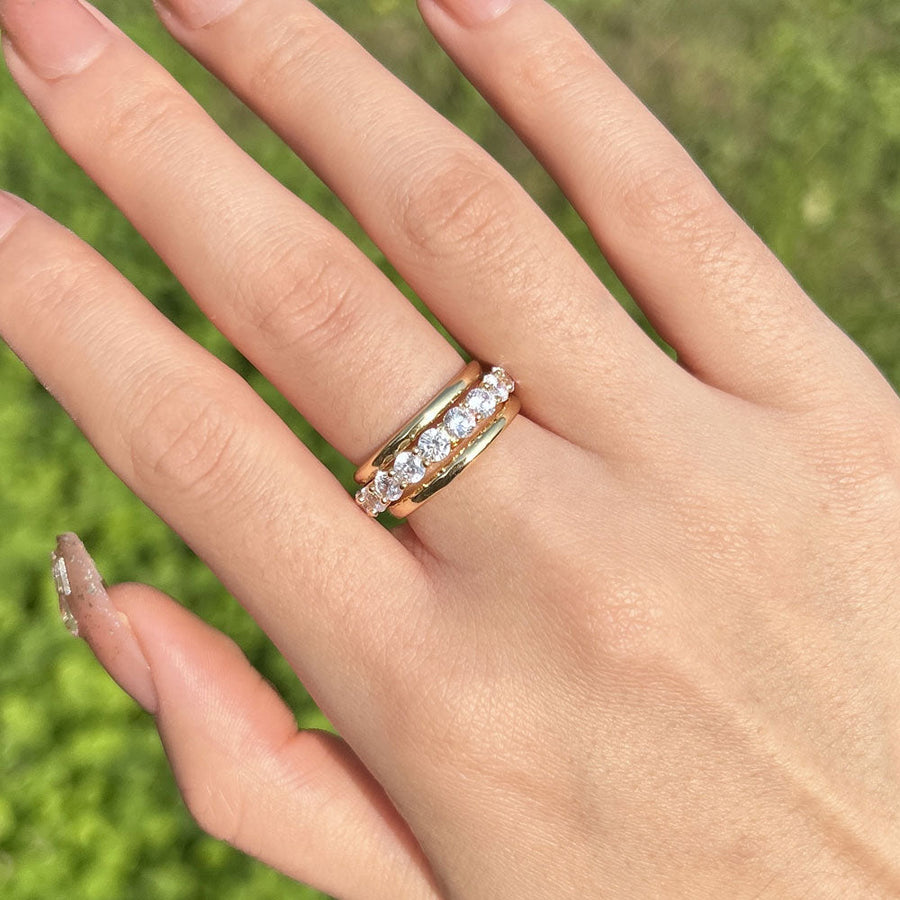 3PCS Exquisite Yellow Gold Round Cut Wedding Band shineofdiamond