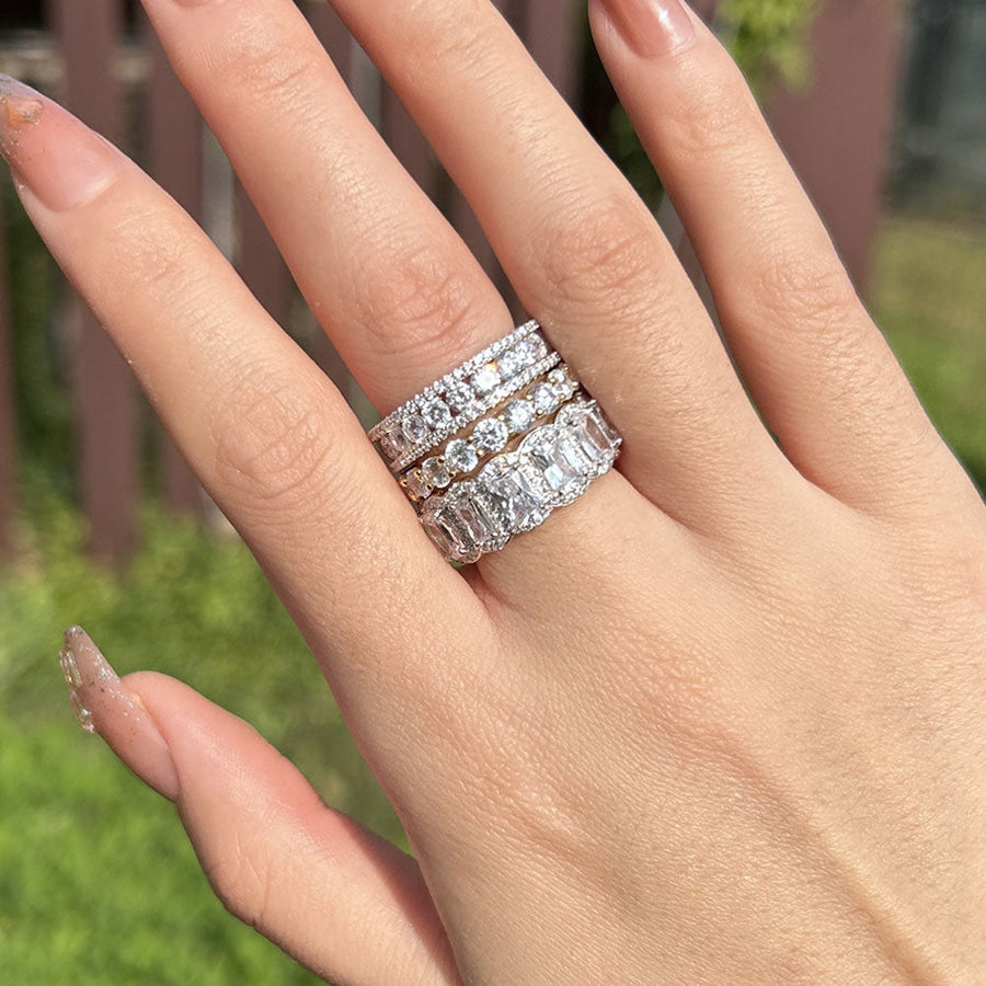 Luxurious 3PCS Wedding Band Set For Women In Sterling Silver shineofdiamond
