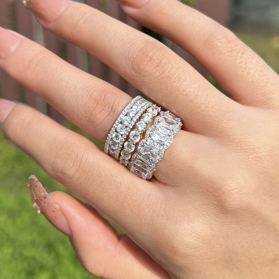 Luxurious 3PCS Wedding Band Set For Women In Sterling Silver shineofdiamond