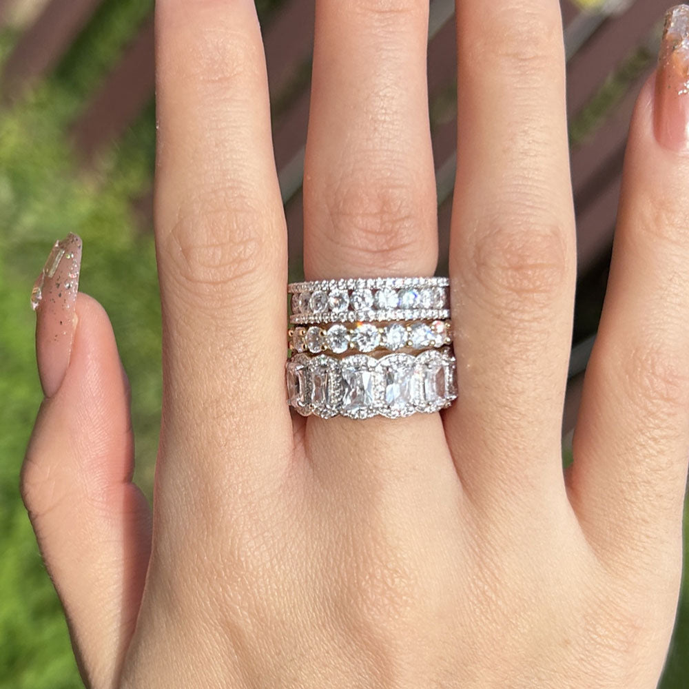 Luxurious 3PCS Wedding Band Set For Women In Sterling Silver shineofdiamond