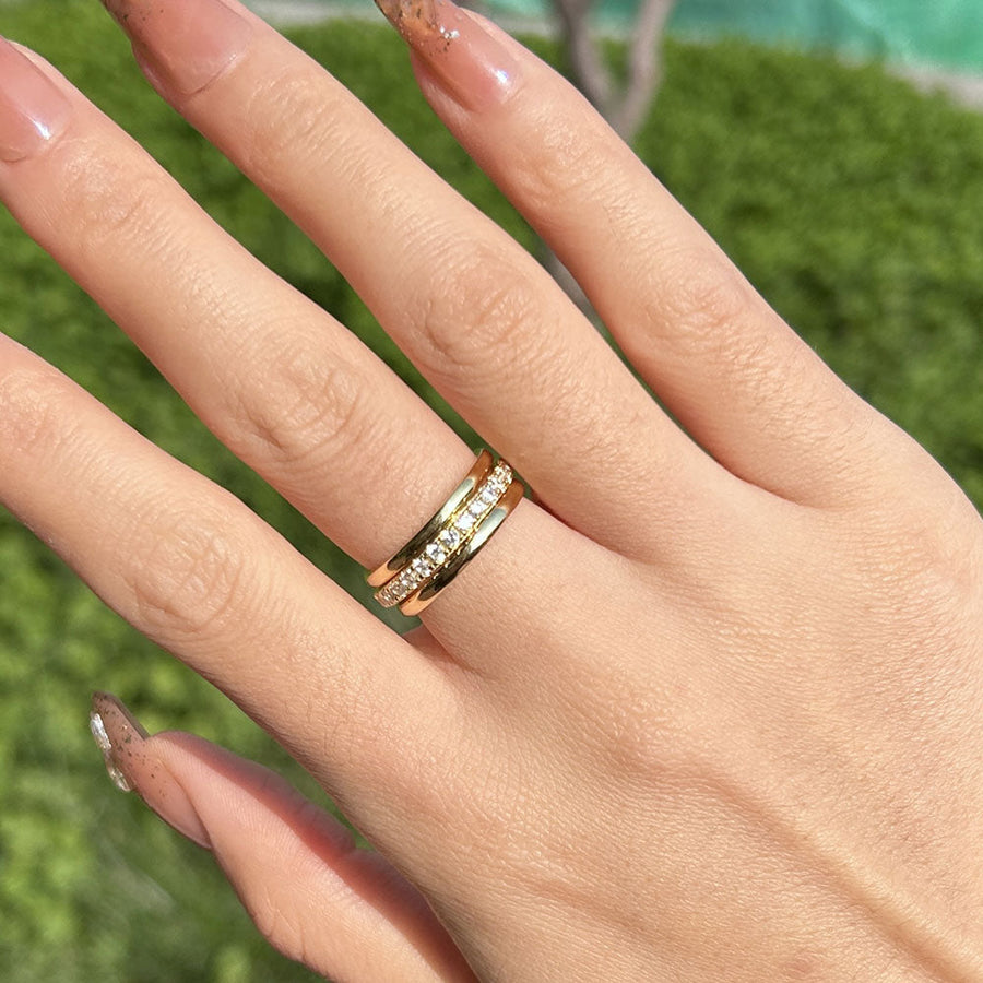 Exquisite 3PCS Yellow Gold Round Cut Sterling Silver Wedding Band shineofdiamond