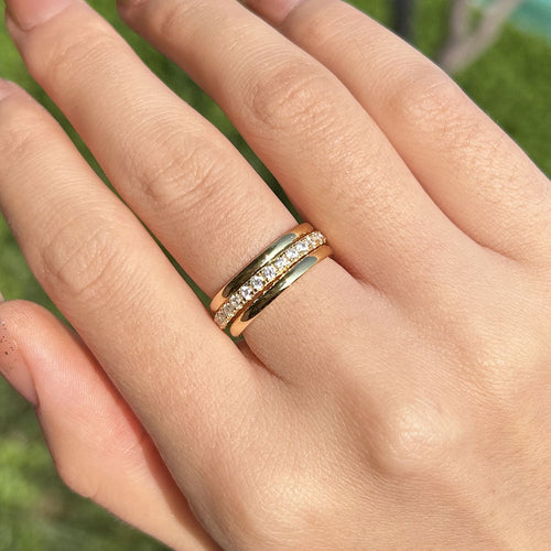 Exquisite 3PCS Yellow Gold Round Cut Sterling Silver Wedding Band shineofdiamond