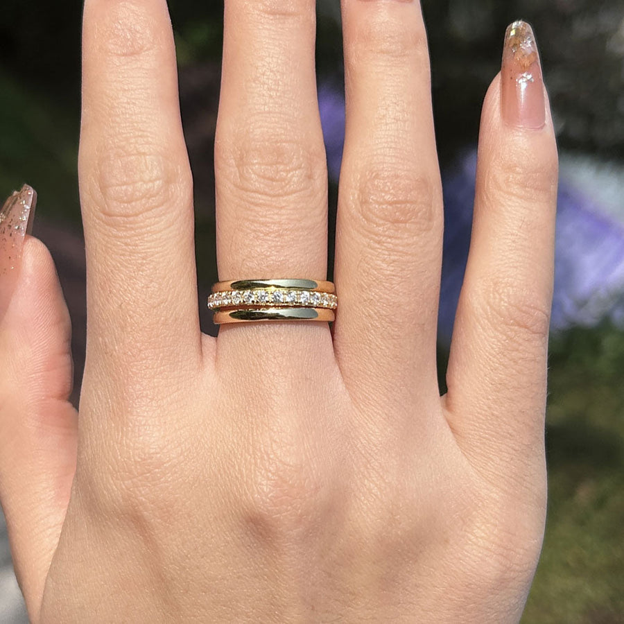 Exquisite 3PCS Yellow Gold Round Cut Sterling Silver Wedding Band shineofdiamond