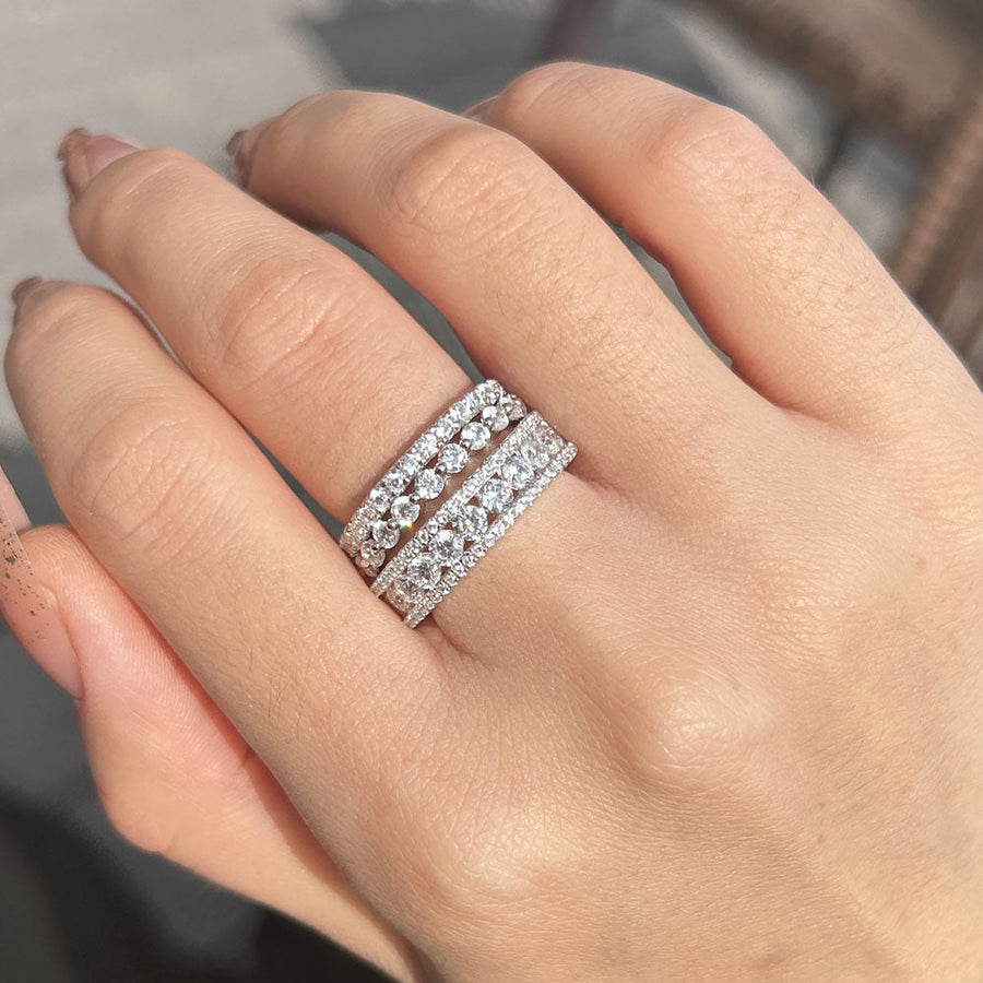 2PCS Luxury Wide Pave Design Women's Sterling Silver Wedding Band shineofdiamond