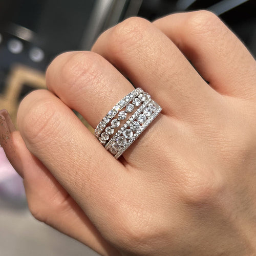 2PCS Luxury Wide Pave Design Women's Sterling Silver Wedding Band shineofdiamond