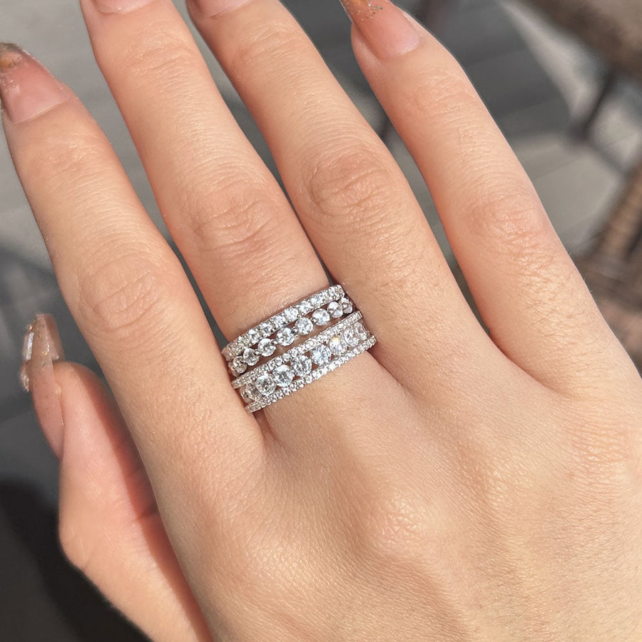 2PCS Luxury Wide Pave Design Women's Sterling Silver Wedding Band shineofdiamond