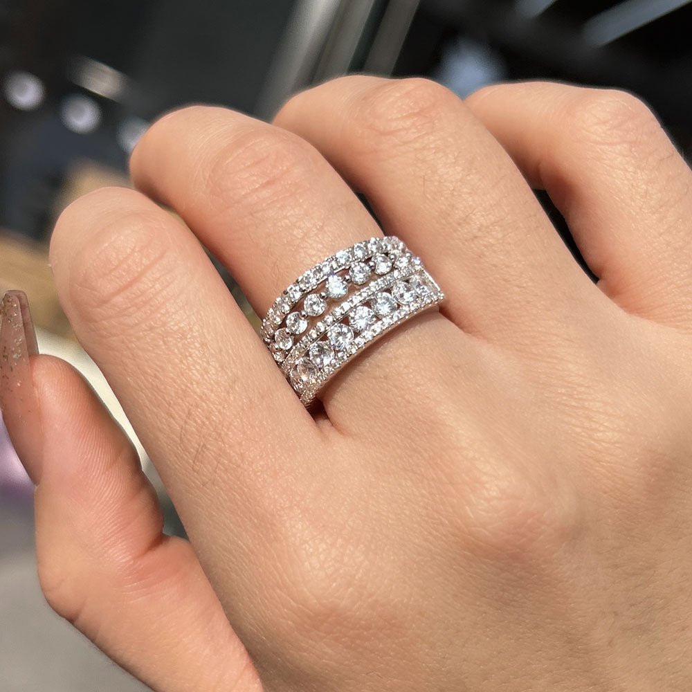 2PCS Luxury Wide Pave Design Women's Sterling Silver Wedding Band shineofdiamond