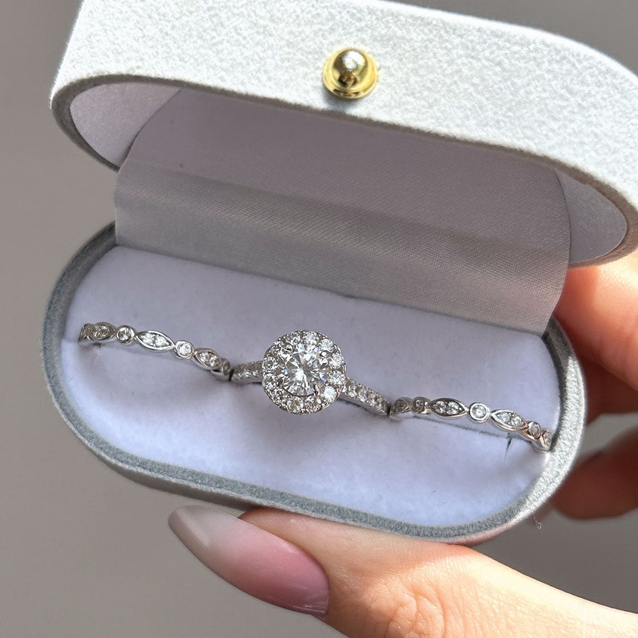 Exquisite 3-Piece Halo Round Cut Sterling Silver Bridal Sets- ONLY Size 7.0 Avaliable Juluro