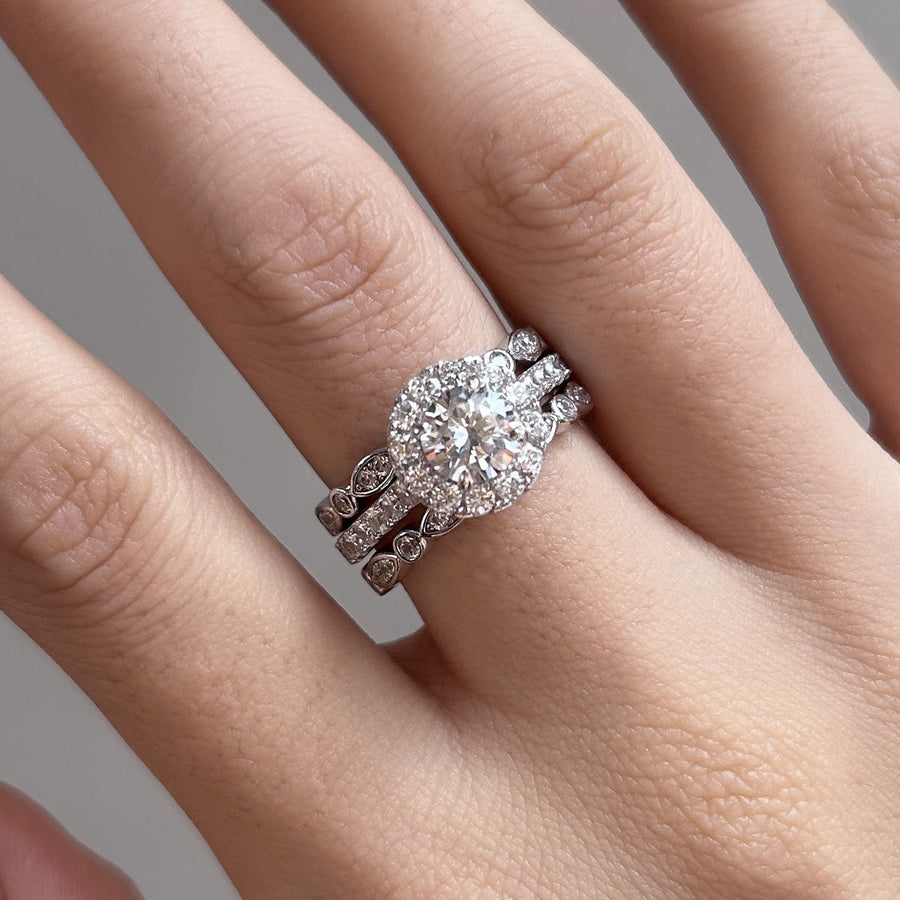 Exquisite 3-Piece Halo Round Cut Sterling Silver Bridal Sets- ONLY Size 7.0 Avaliable Juluro