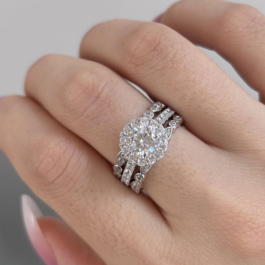 Exquisite 3-Piece Halo Round Cut Sterling Silver Bridal Sets- ONLY Size 7.0 Avaliable Juluro