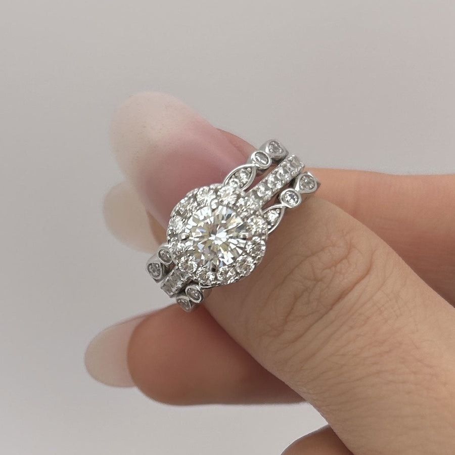 Exquisite 3-Piece Halo Round Cut Sterling Silver Bridal Sets- ONLY Size 7.0 Avaliable Juluro