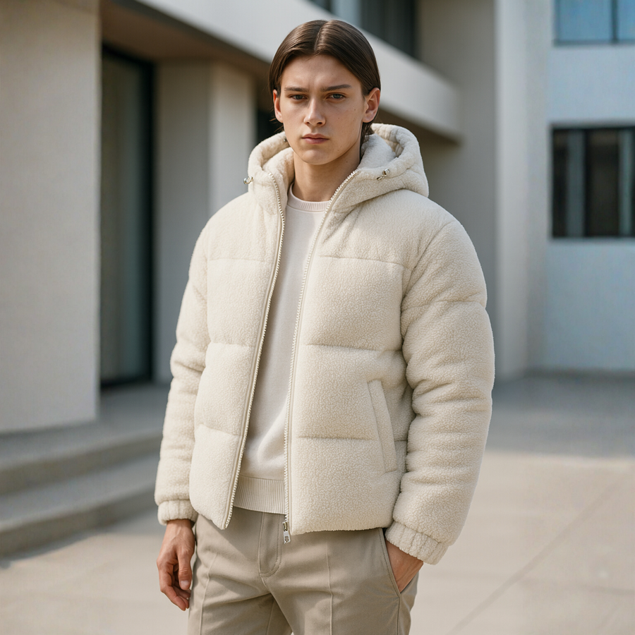 Kareem - Doudoune Sherpa Hooded Jacket Light Beige CAAYWORLD MEN