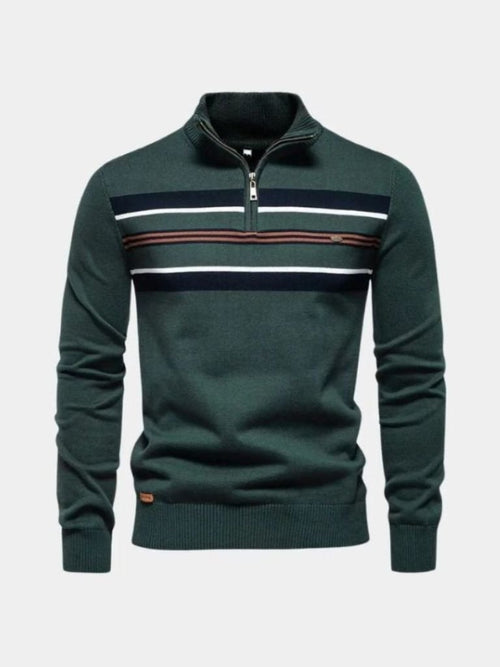 Knit Striped Quarter-Zip Jumper Sweater - CAAYWORLD CAAYWORLD