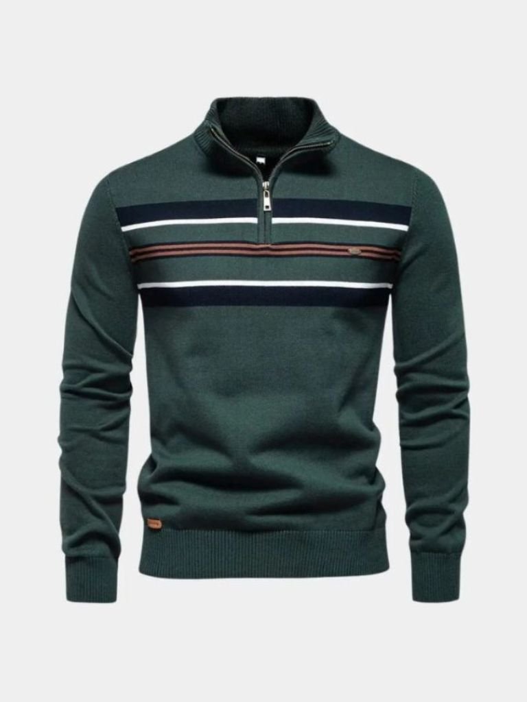 Knit Striped Quarter-Zip Jumper Sweater - CAAYWORLD CAAYWORLD