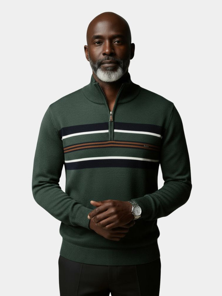 Knit Striped Quarter-Zip Jumper Sweater - CAAYWORLD CAAYWORLD
