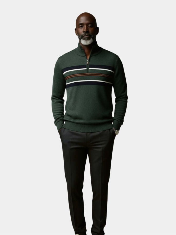Knit Striped Quarter-Zip Jumper Sweater - CAAYWORLD CAAYWORLD
